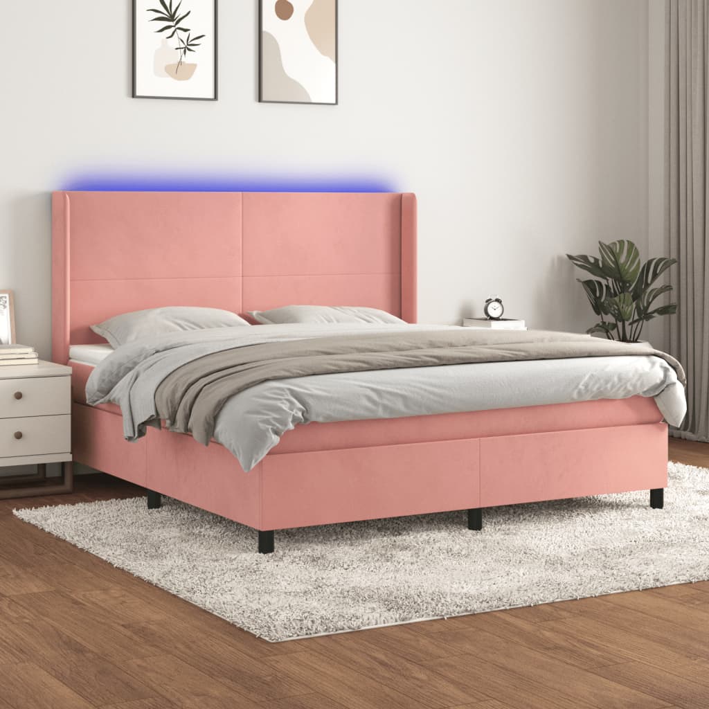 Sommier à lattes de lit matelas et LED Rose 160x200 cm Velours - XIOS