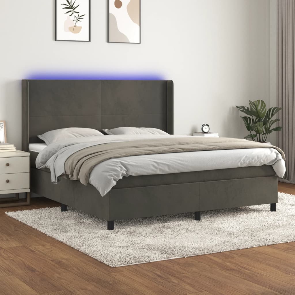 Sommier à lattes de lit matelas et LED Gris foncé 180x200 cm - XIOS