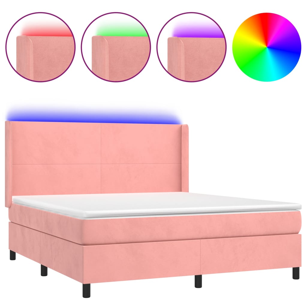 Sommier à lattes de lit matelas et LED Rose 180x200 cm Velours - XIOS