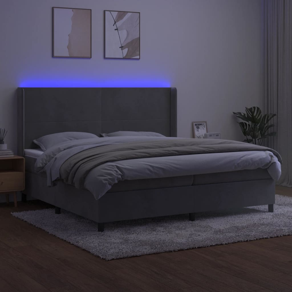 Sommier à lattes de lit matelas et LED Gris clair 200x200 cm - XIOS