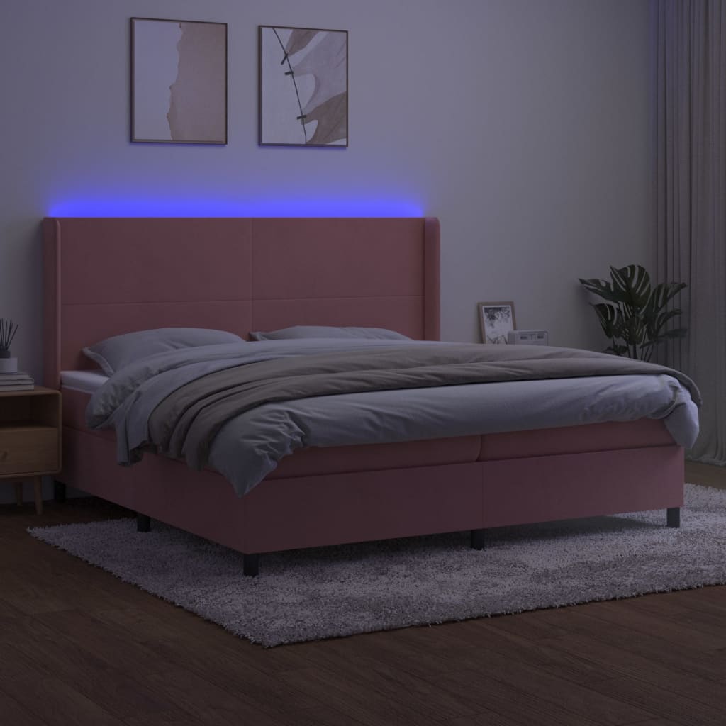 Sommier à lattes de lit matelas et LED Rose 200x200 cm Velours - XIOS