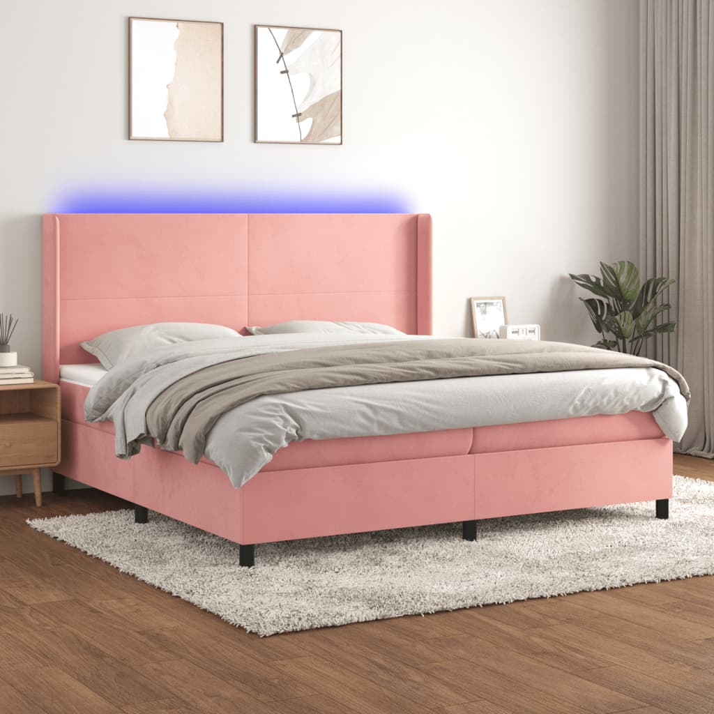 Sommier à lattes de lit matelas et LED Rose 200x200 cm Velours - XIOS