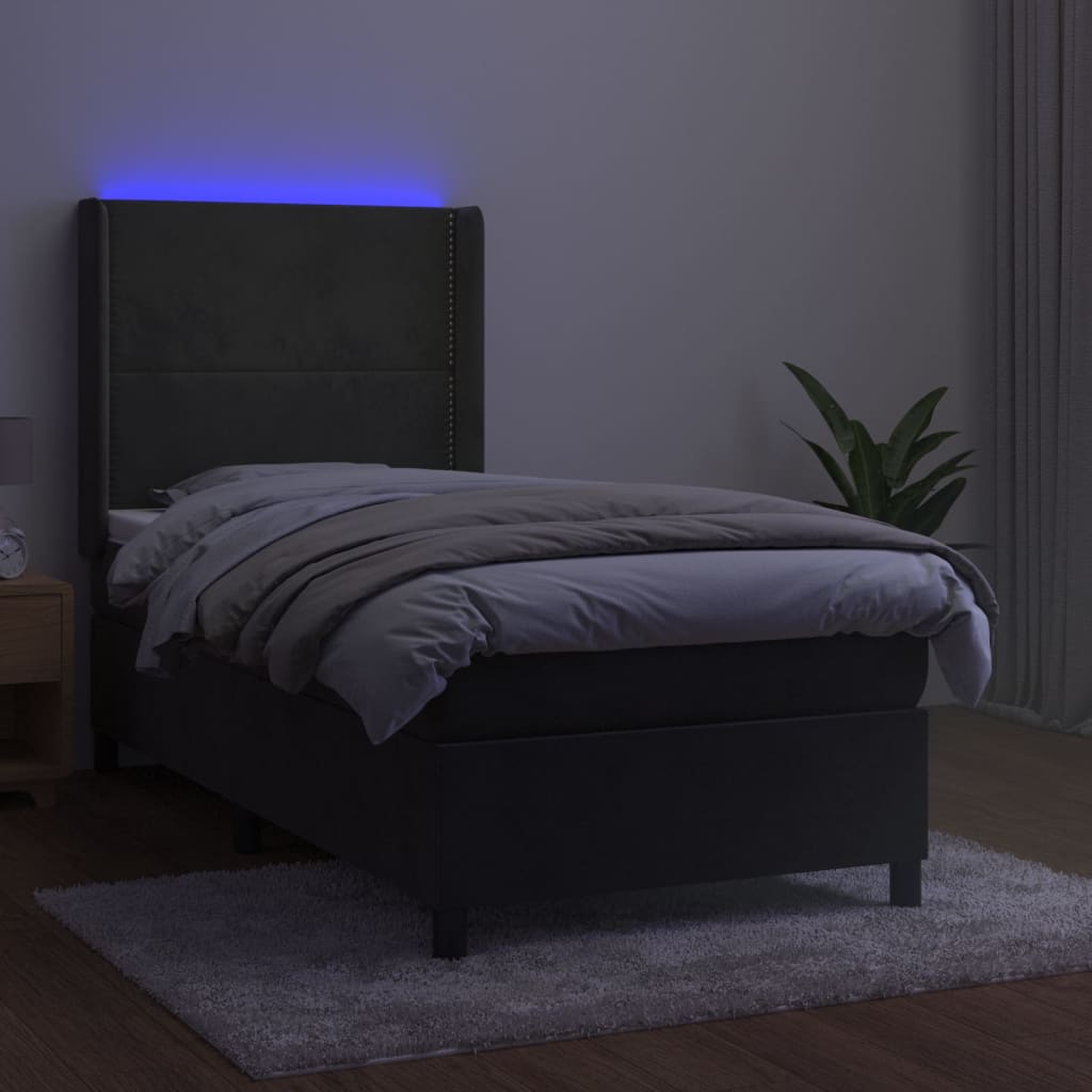 Sommier à lattes de lit matelas LED Gris foncé 90x190cm Velours - XIOS