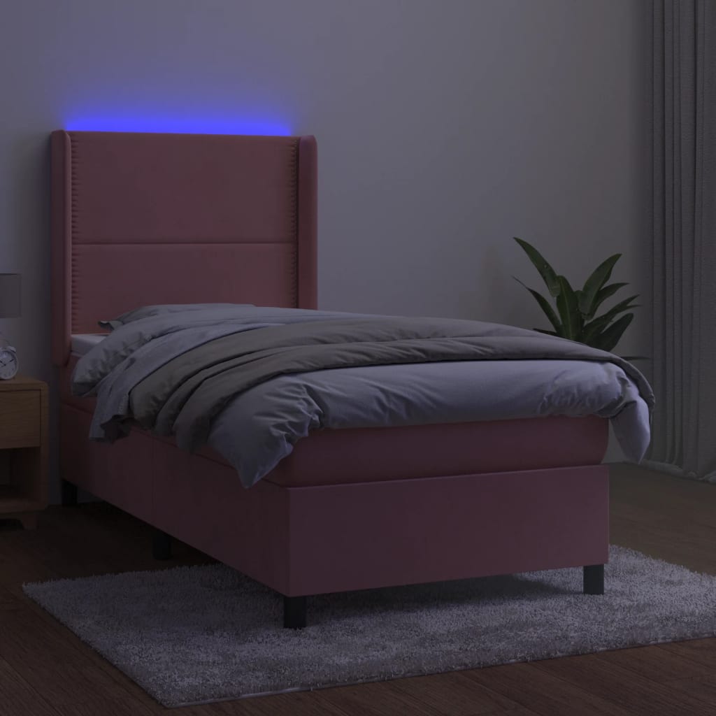 Sommier à lattes de lit matelas et LED Rose 90x190 cm Velours - XIOS