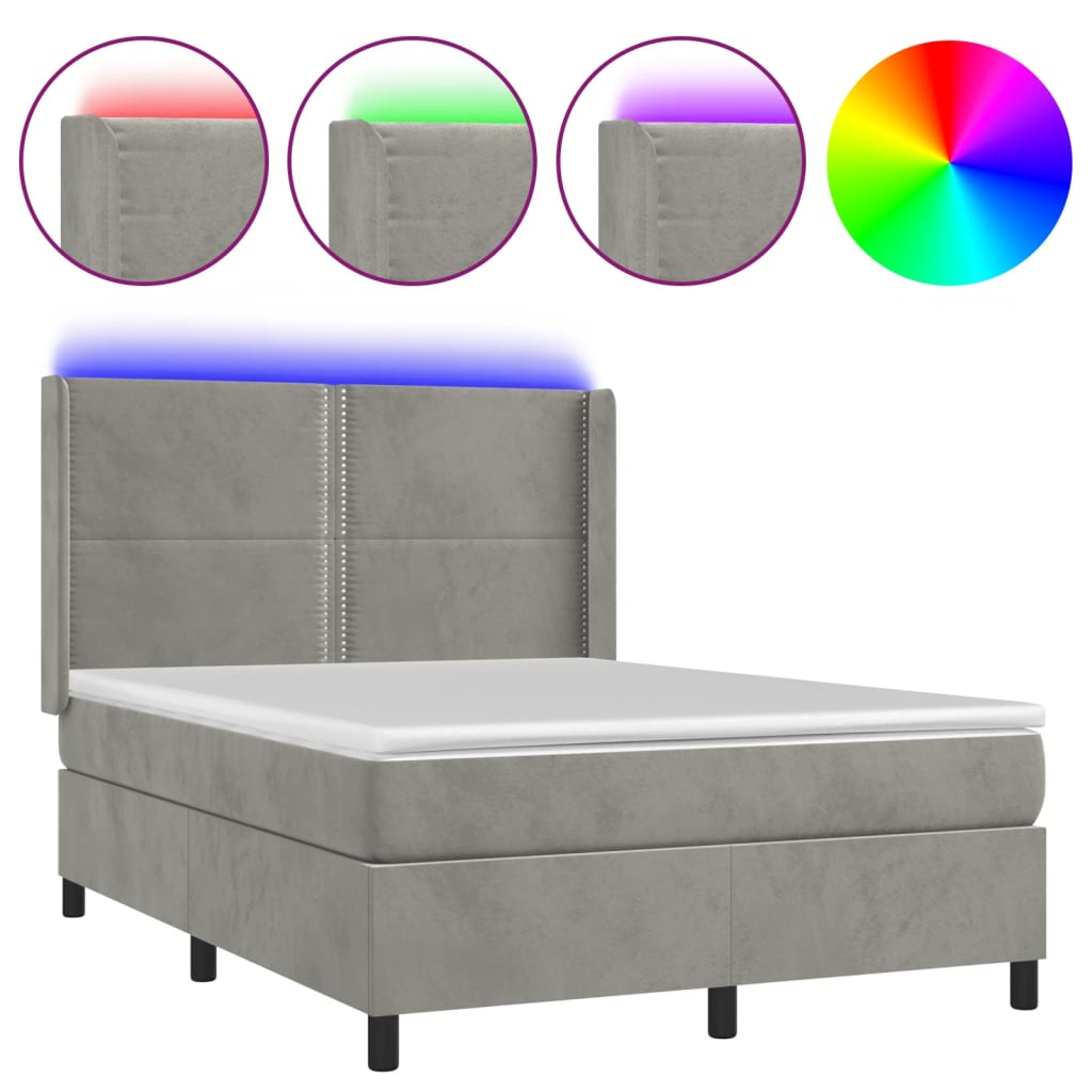 Sommier à lattes de lit matelas et LED Gris clair 140x190 cm - XIOS