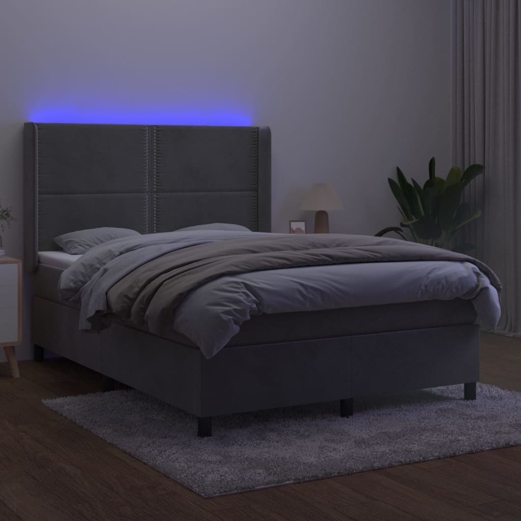 Sommier à lattes de lit matelas et LED Gris clair 140x190 cm - XIOS