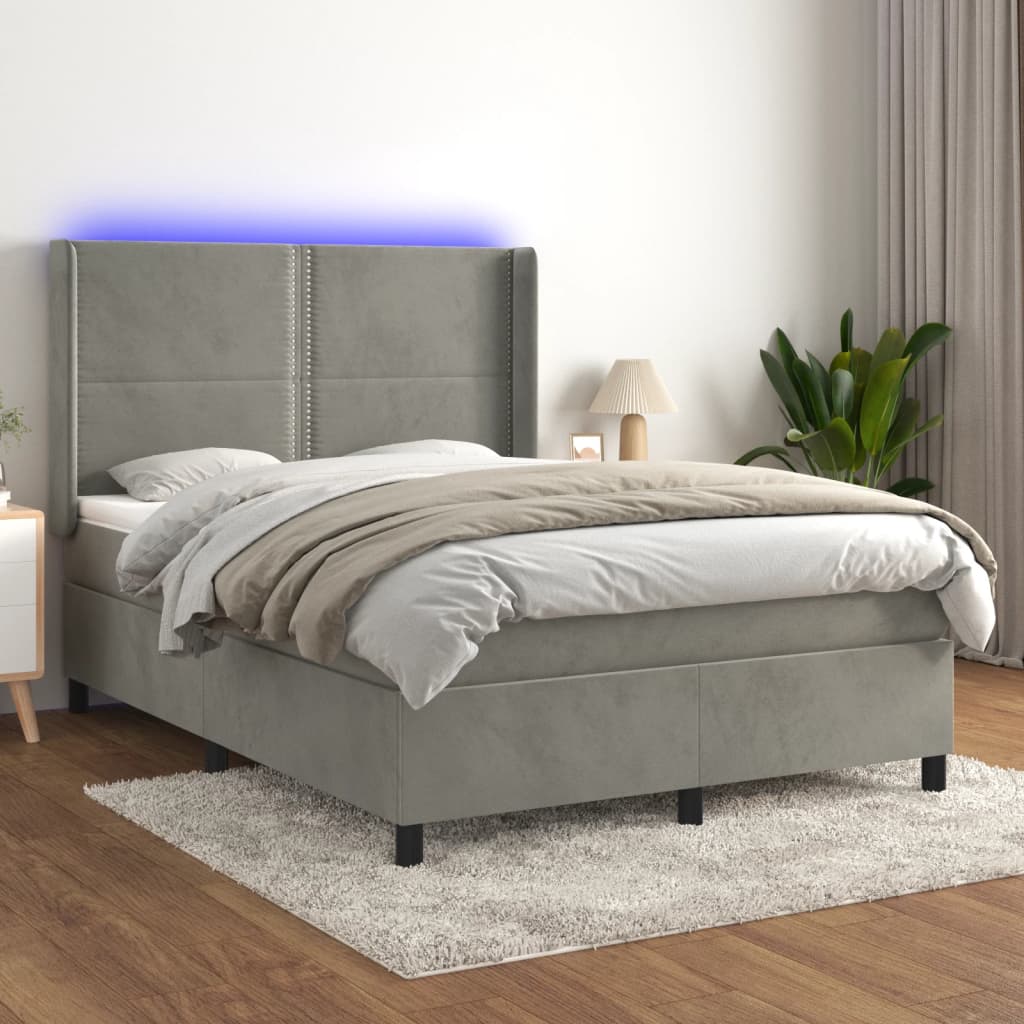 Sommier à lattes de lit matelas et LED Gris clair 140x190 cm - XIOS