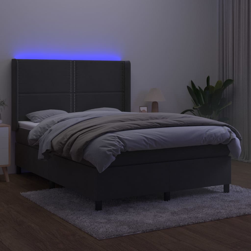 Sommier à lattes de lit matelas et LED Gris foncé 140x190 cm - XIOS