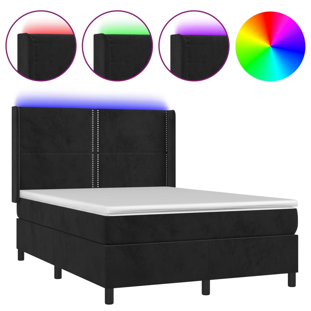 Sommier à lattes de lit matelas et LED Noir 140x190 cm Velours - XIOS