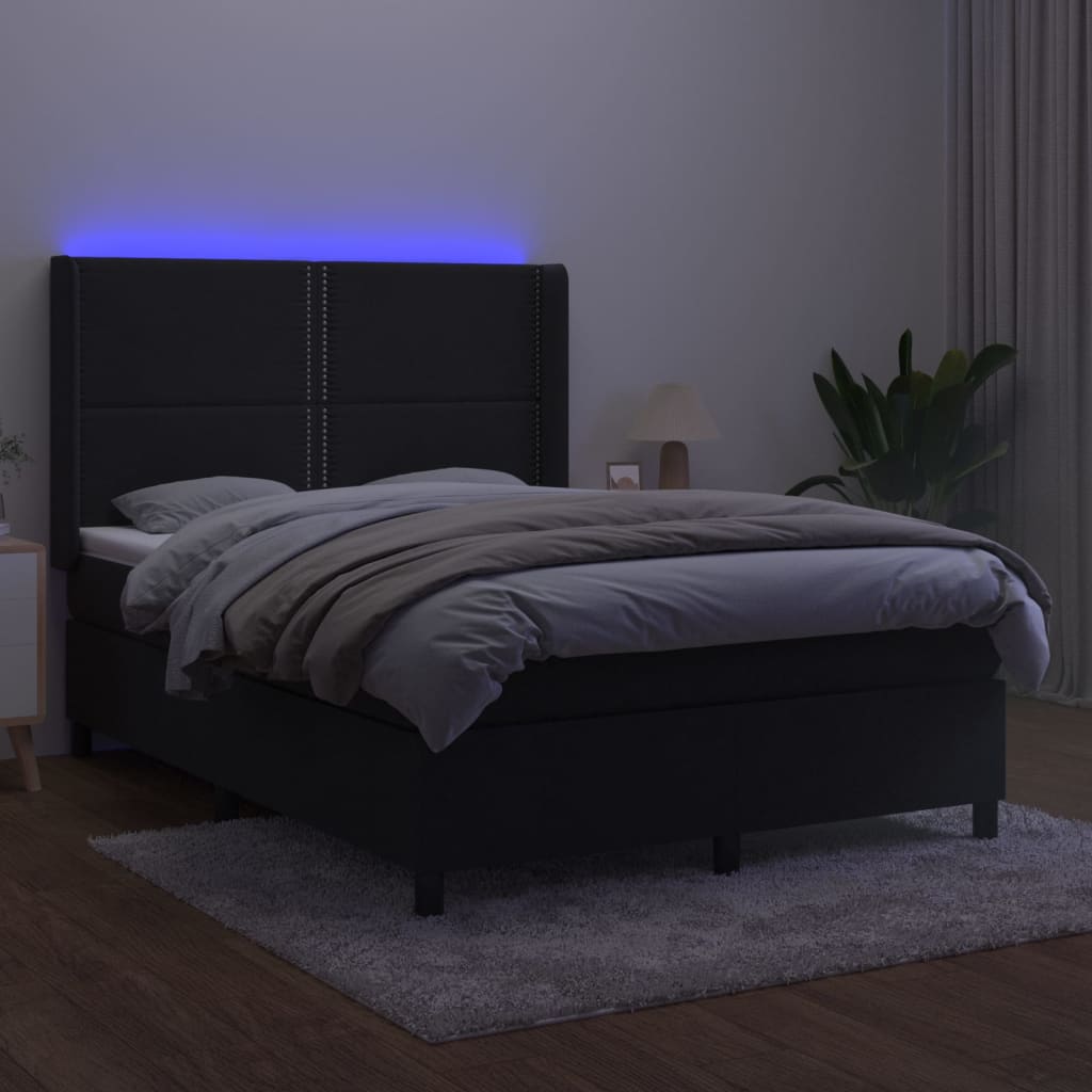 Sommier à lattes de lit matelas et LED Noir 140x190 cm Velours - XIOS