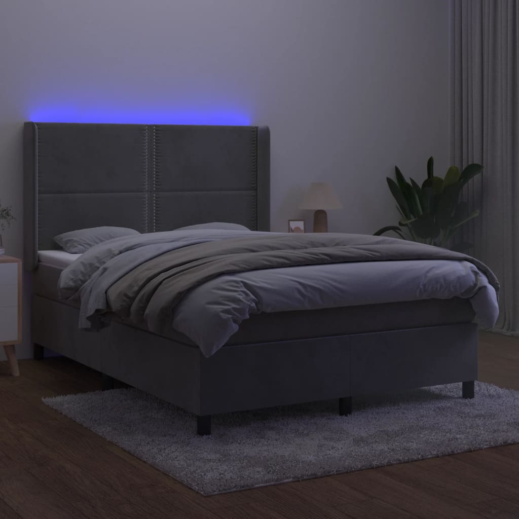 Sommier à lattes de lit matelas et LED Gris clair 140x200 cm - XIOS