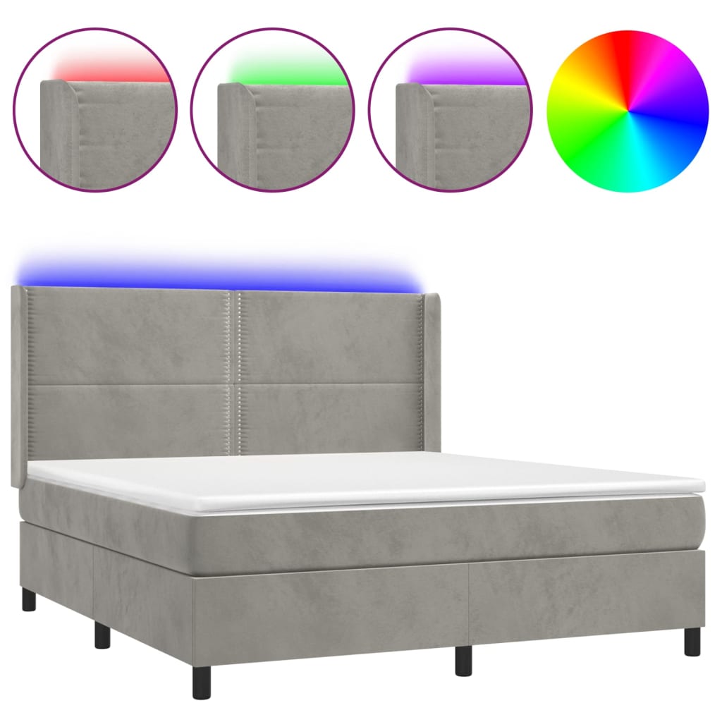 Sommier à lattes de lit matelas et LED Gris clair 160x200 cm - XIOS