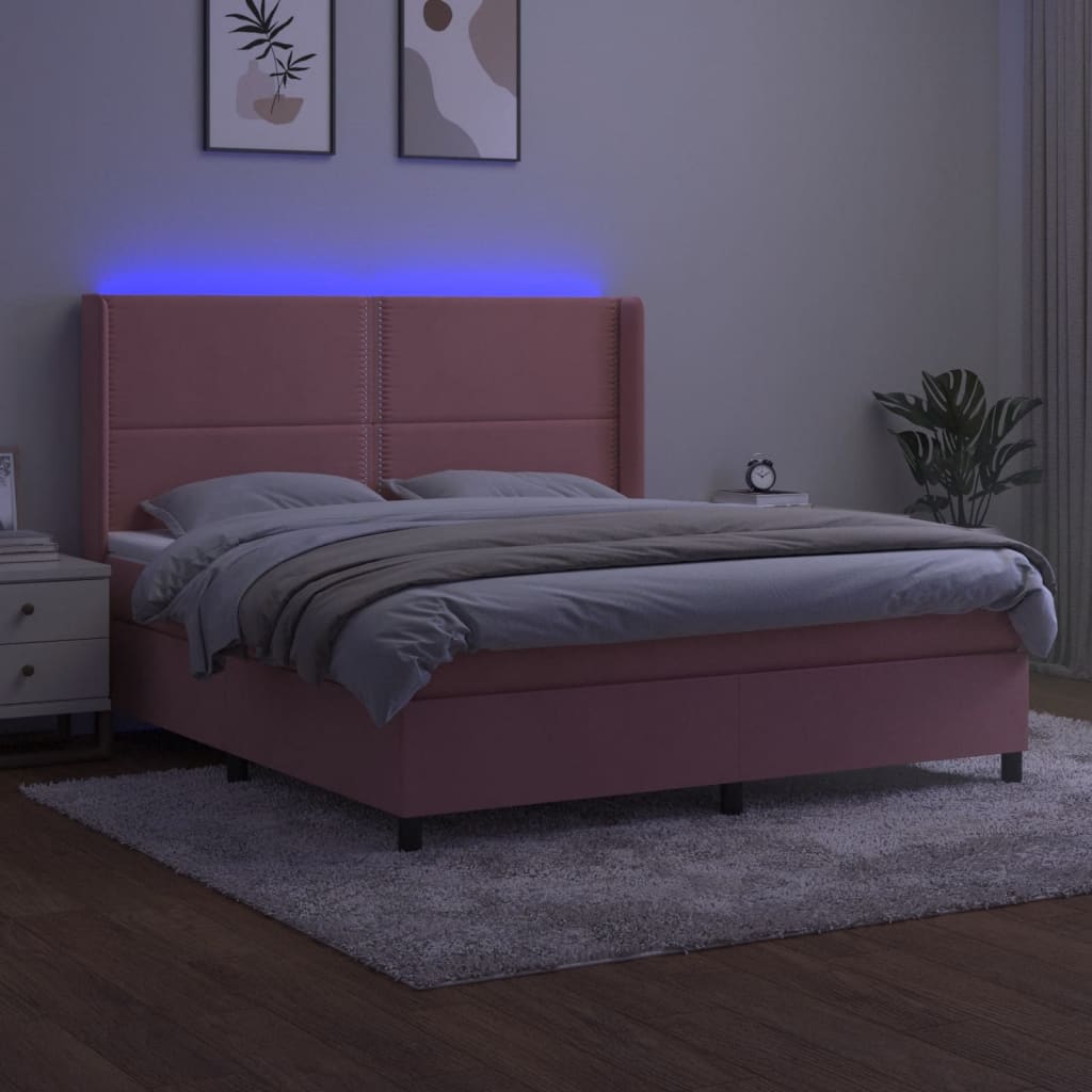 Sommier à lattes de lit matelas et LED Rose 160x200 cm Velours - XIOS
