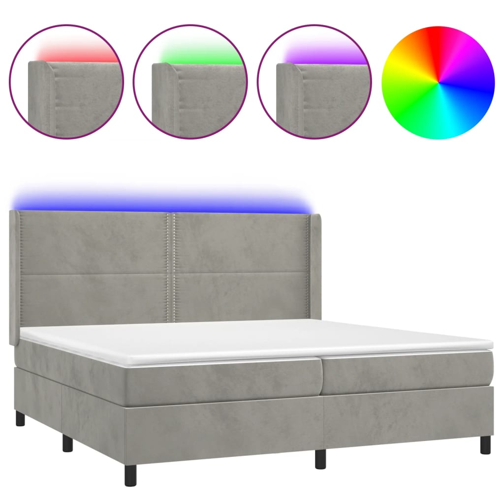 Sommier à lattes de lit matelas et LED Gris clair 200x200 cm - XIOS