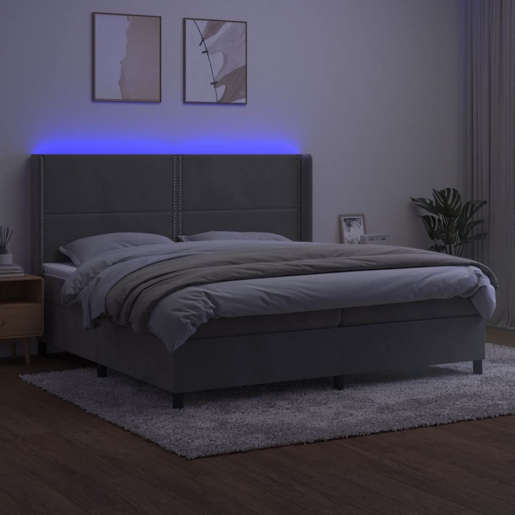 Sommier à lattes de lit matelas et LED Gris clair 200x200 cm - XIOS