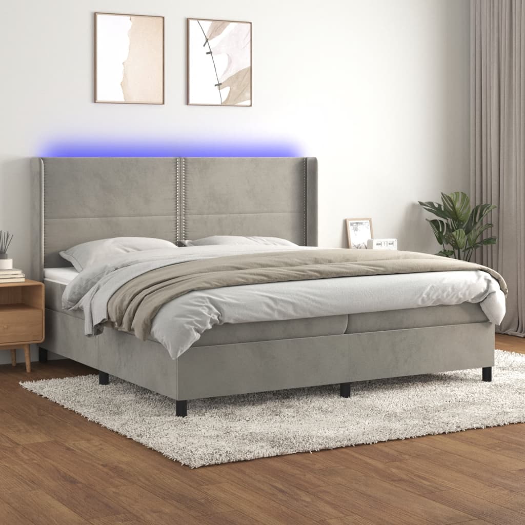 Sommier à lattes de lit matelas et LED Gris clair 200x200 cm - XIOS