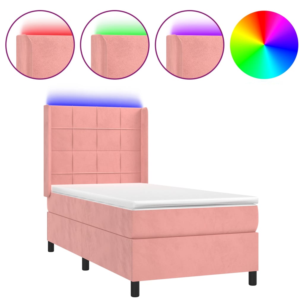 Sommier à lattes de lit matelas et LED Rose 90x190 cm Velours - XIOS