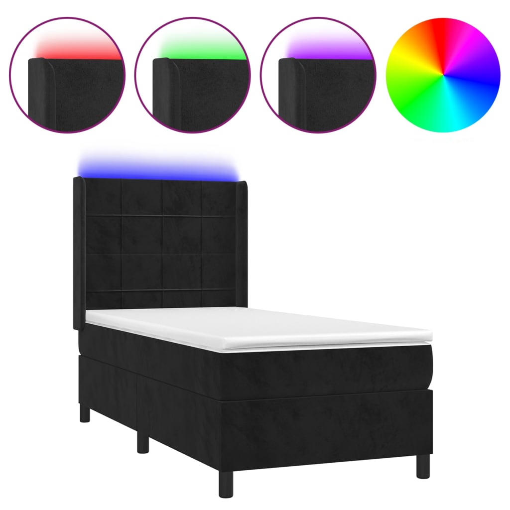 Sommier à lattes de lit matelas et LED Noir 90x200 cm Velours - XIOS