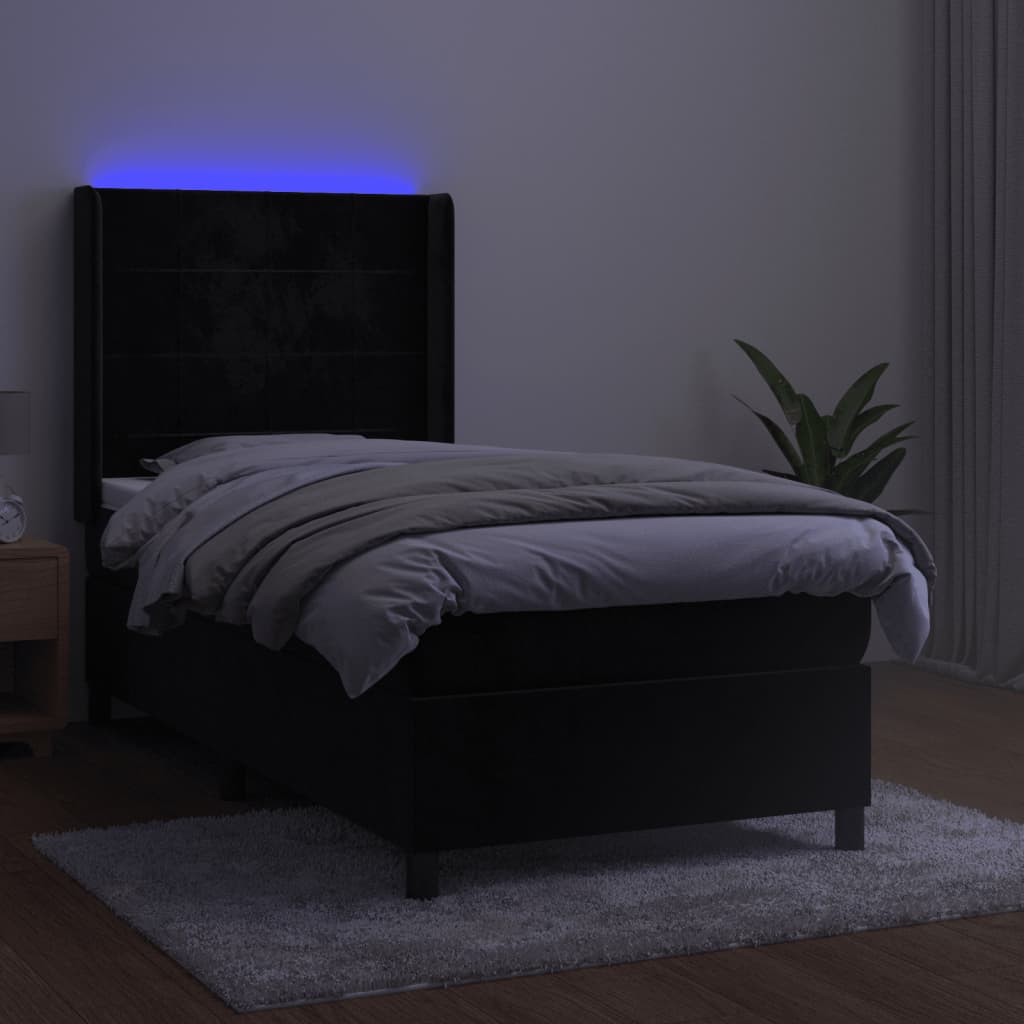 Sommier à lattes de lit matelas et LED Noir 90x200 cm Velours - XIOS