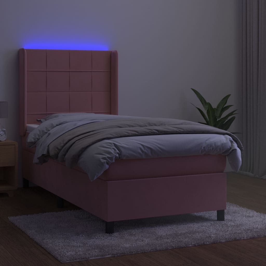 Sommier à lattes de lit matelas et LED Rose 90x200 cm Velours - XIOS