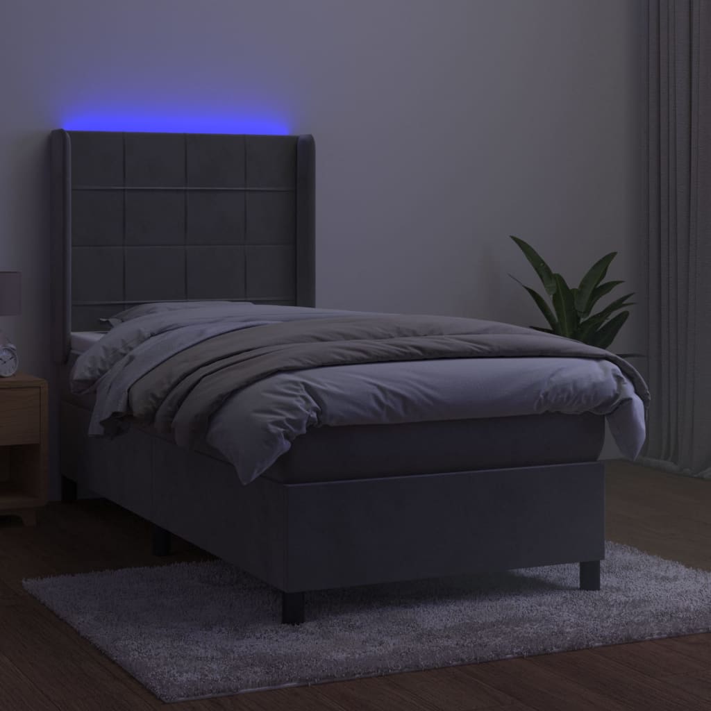 Sommier à lattes de lit matelas et LED Gris clair 100x200 cm - XIOS
