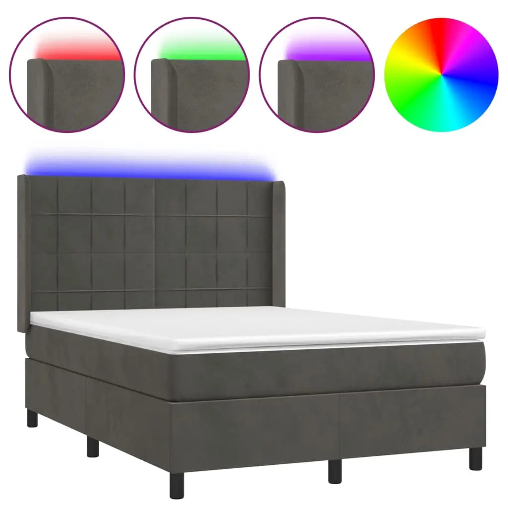 Sommier à lattes de lit matelas et LED Gris foncé 140x190 cm - XIOS