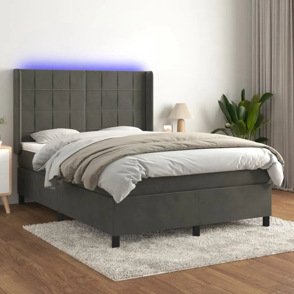 Sommier à lattes de lit matelas et LED Gris foncé 140x190 cm - XIOS