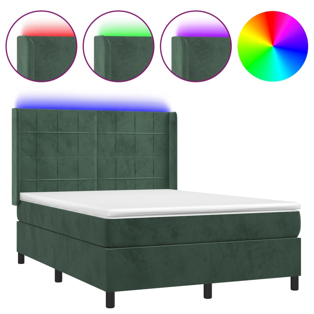 Sommier à lattes de lit matelas et LED Vert foncé 140x190 cm - XIOS