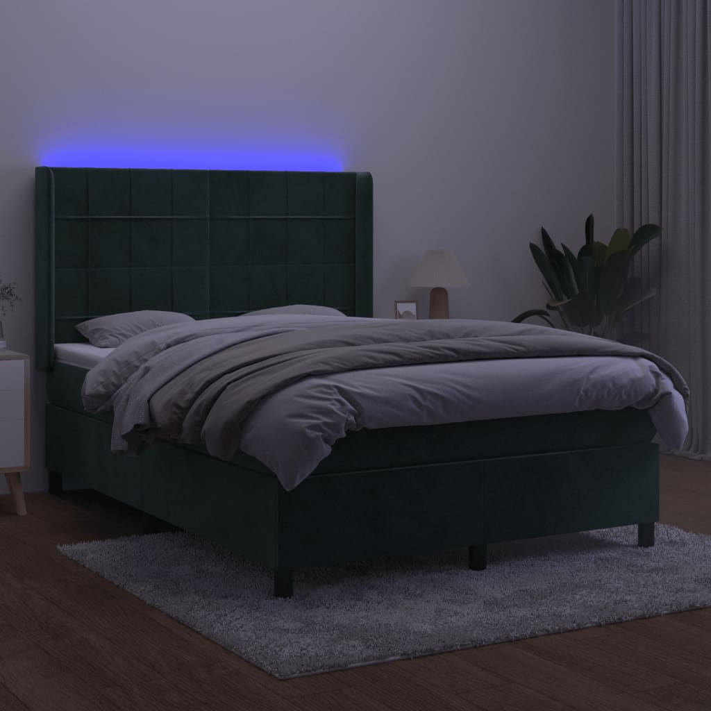Sommier à lattes de lit matelas et LED Vert foncé 140x190 cm - XIOS