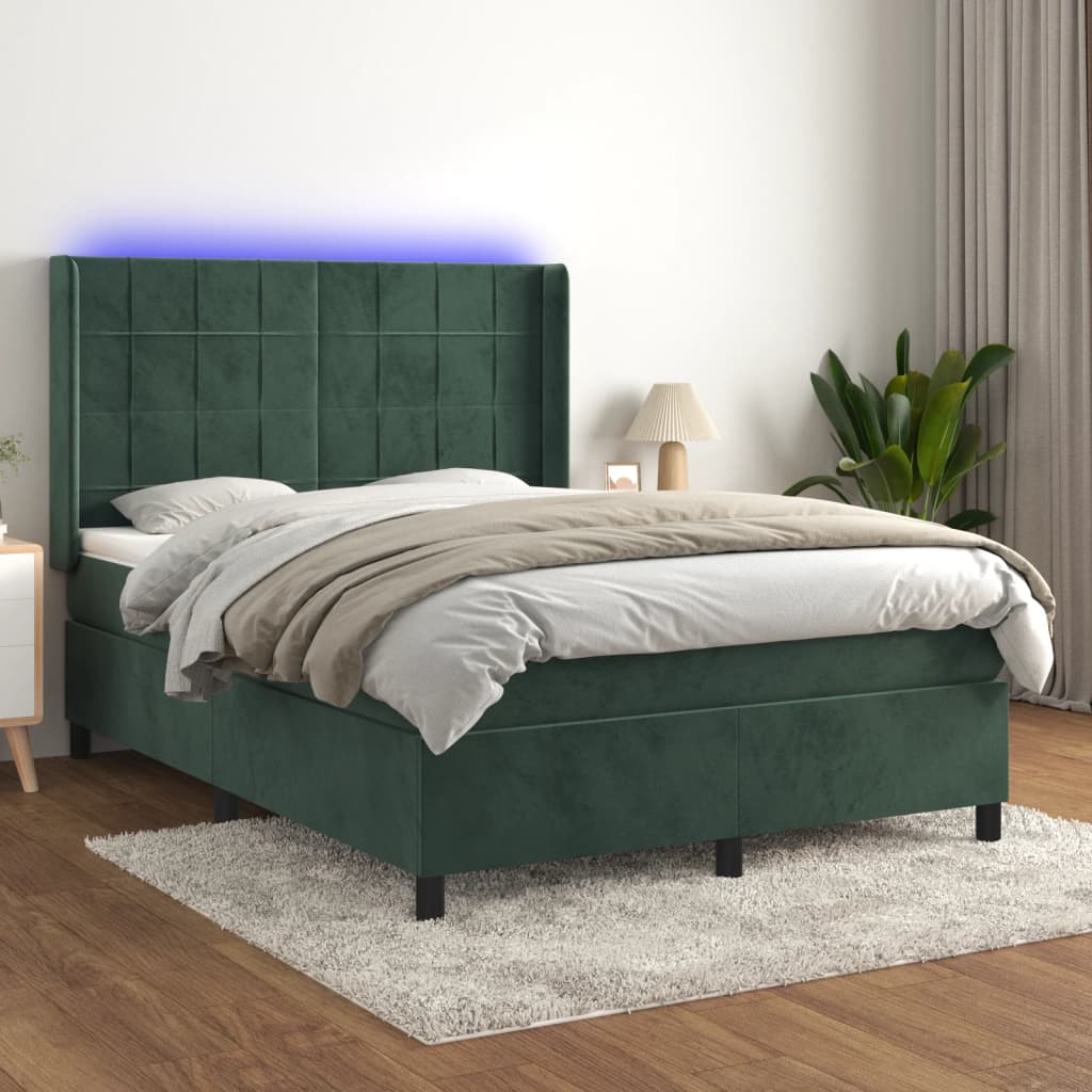 Sommier à lattes de lit matelas et LED Vert foncé 140x190 cm - XIOS