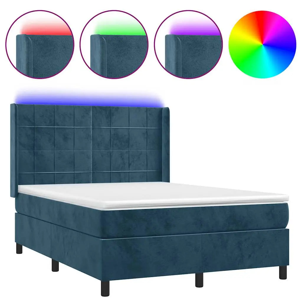 Sommier à lattes de lit matelas et LED Bleu foncé 140x190 cm - XIOS