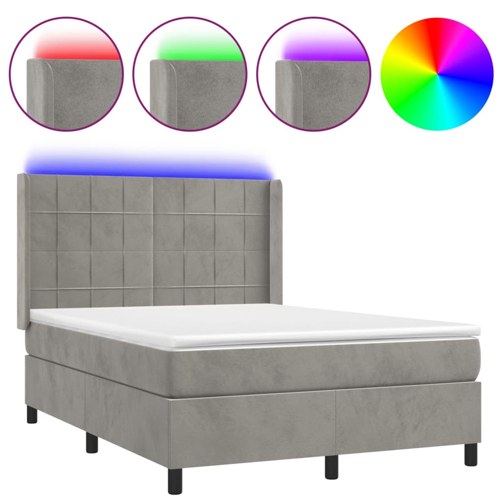 Sommier à lattes de lit matelas et LED Gris clair 140x200 cm - XIOS