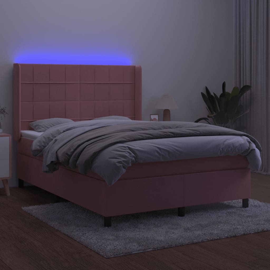 Sommier à lattes de lit matelas et LED Rose 140x200 cm Velours - XIOS