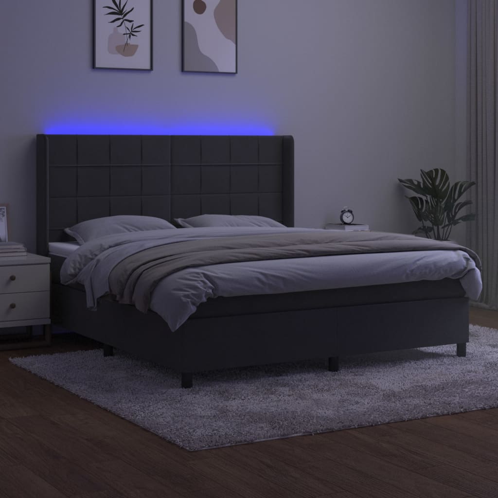 Sommier à lattes de lit matelas et LED Gris foncé 160x200 cm - XIOS
