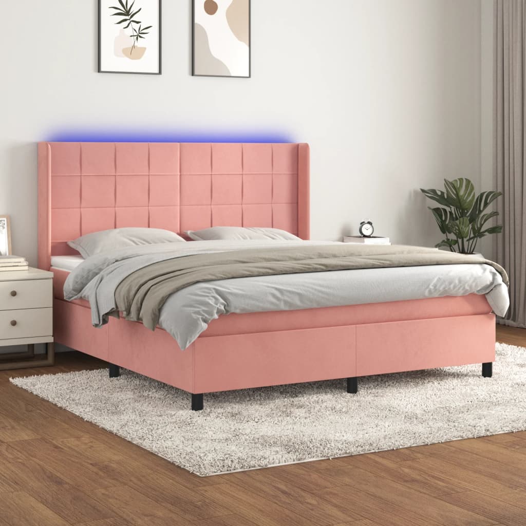 Sommier à lattes de lit matelas et LED Rose 160x200 cm Velours - XIOS