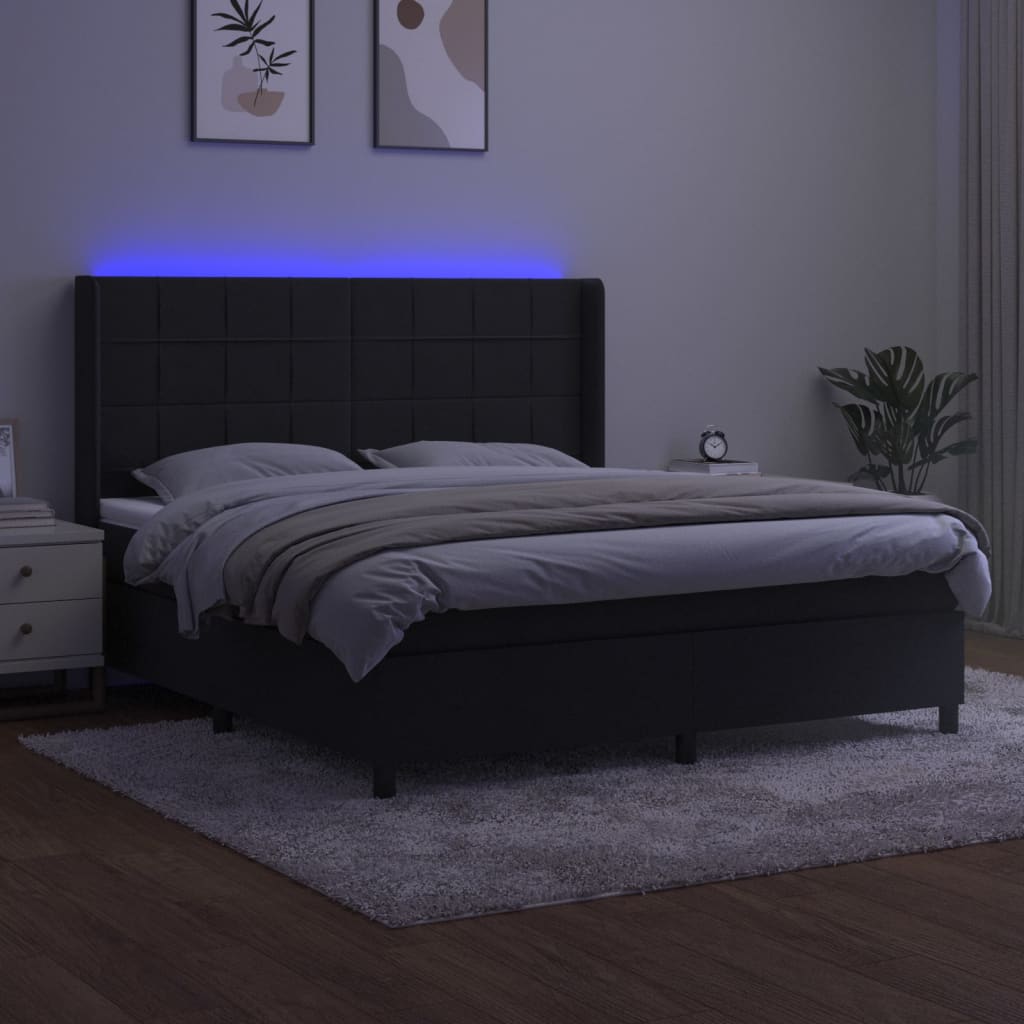 Sommier à lattes de lit matelas et LED Noir 180x200 cm Velours Lits & cadres de lit vidaXL
