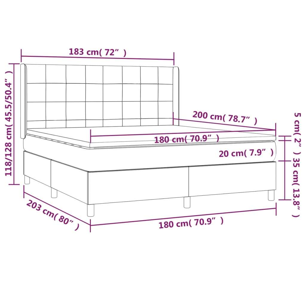 Sommier à lattes de lit matelas et LED Noir 180x200 cm Velours Lits & cadres de lit vidaXL