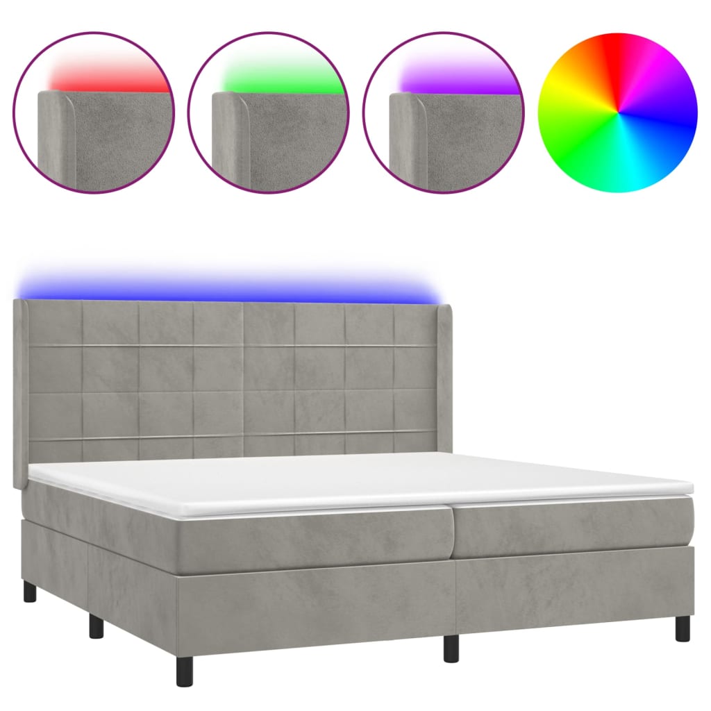 Sommier à lattes de lit matelas et LED Gris clair 200x200 cm - XIOS