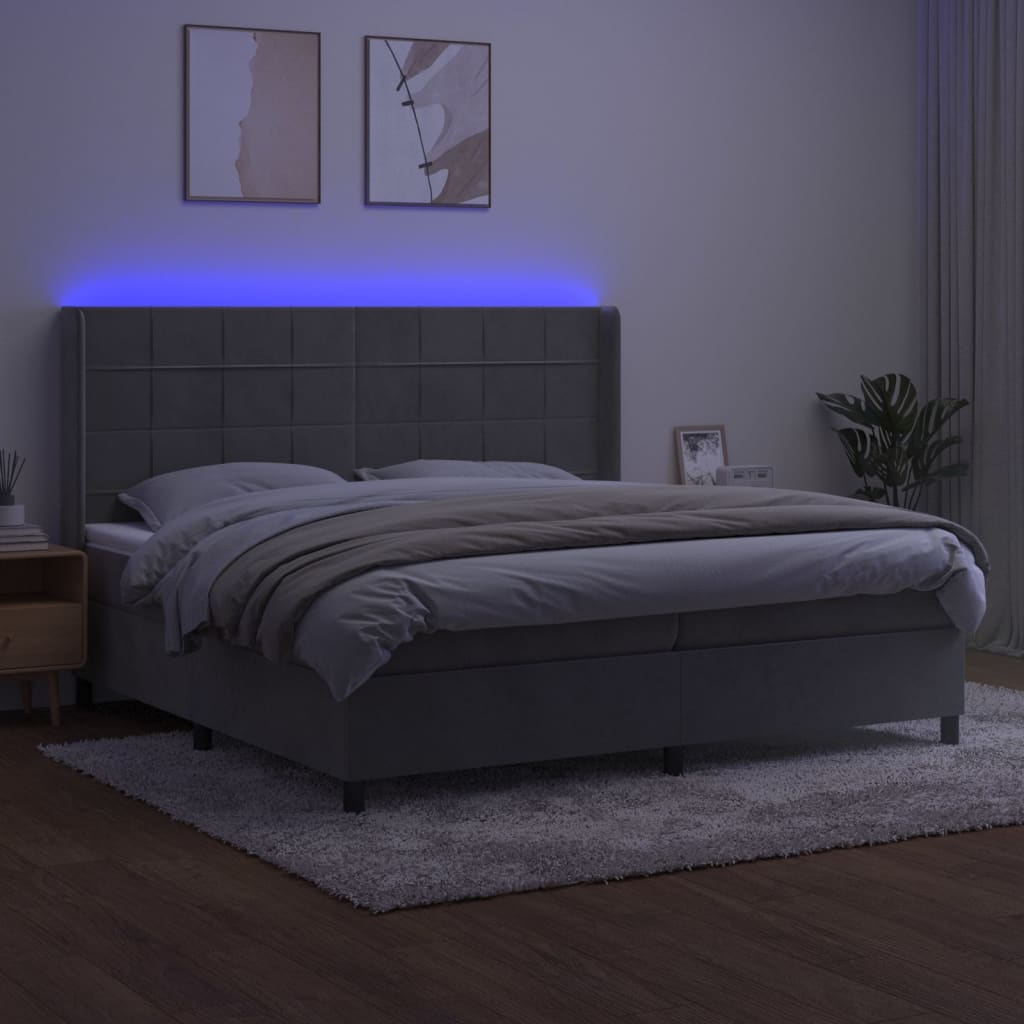 Sommier à lattes de lit matelas et LED Gris clair 200x200 cm - XIOS
