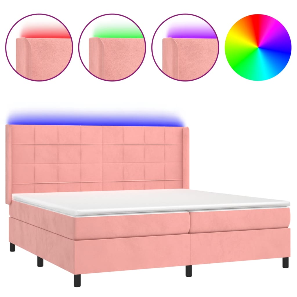 Sommier à lattes de lit matelas et LED Rose 200x200 cm Velours - XIOS
