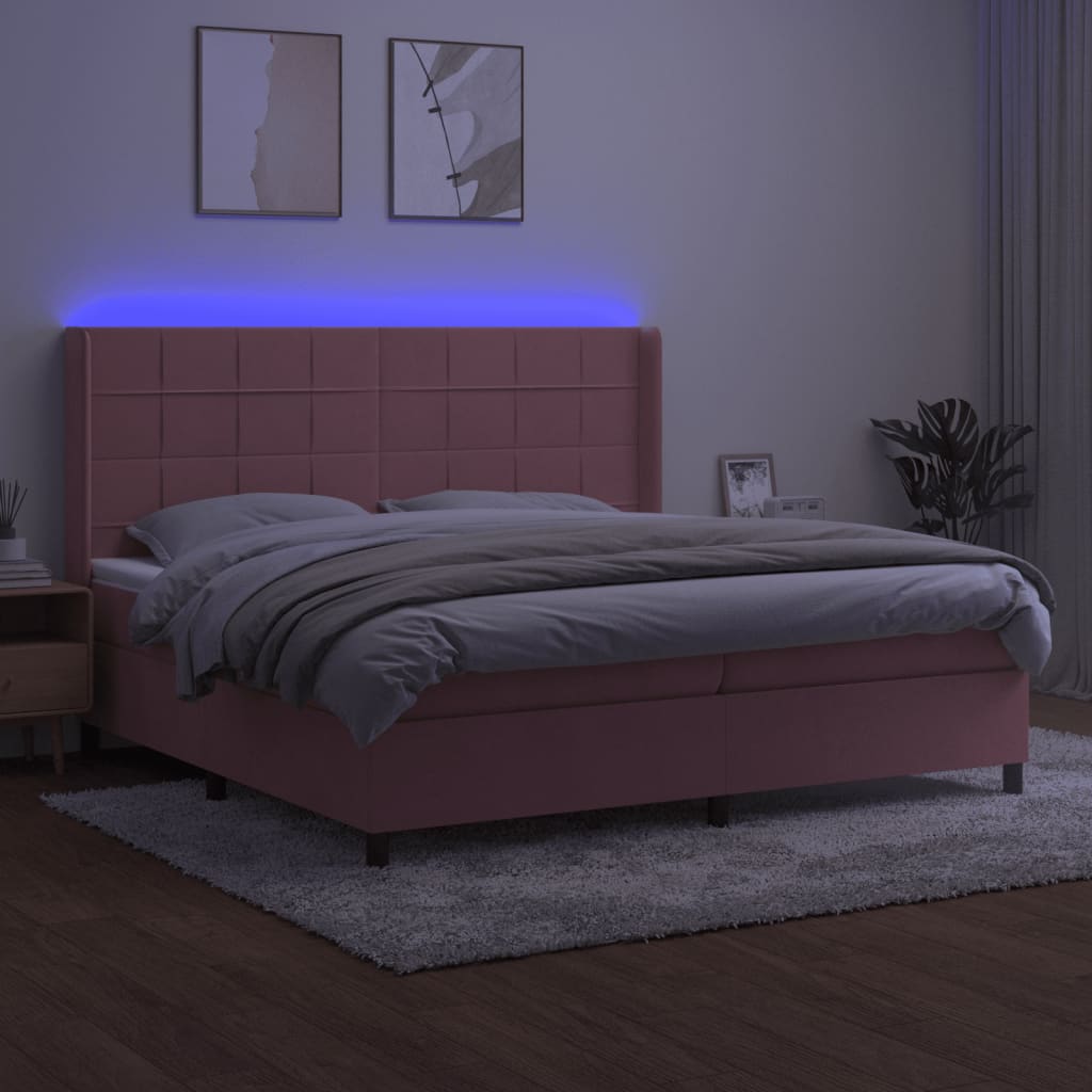 Sommier à lattes de lit matelas et LED Rose 200x200 cm Velours - XIOS