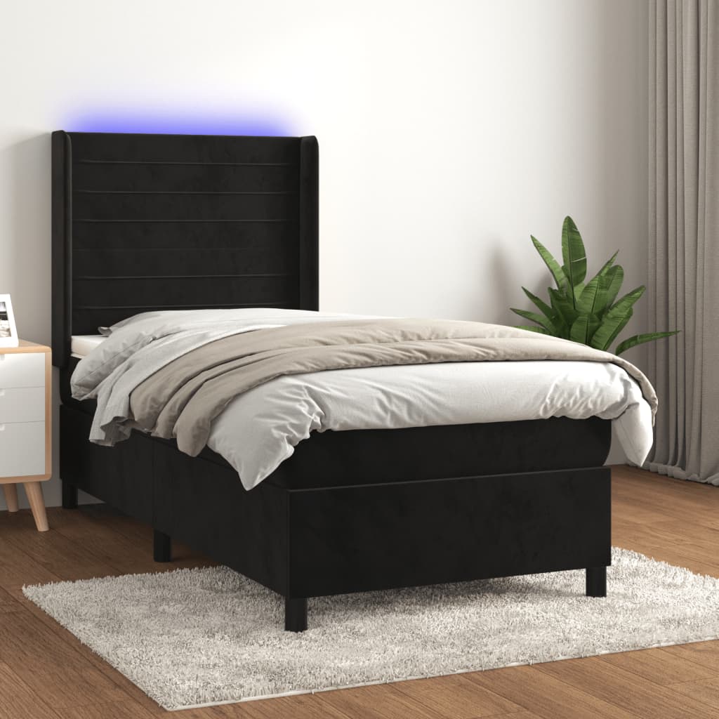 Sommier à lattes de lit matelas et LED Noir 90x190 cm Velours - XIOS