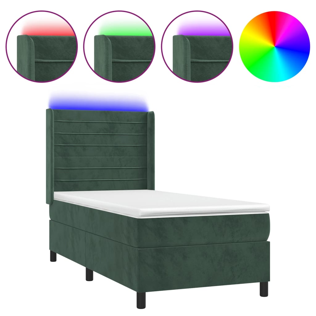 Sommier à lattes de lit et matelas et LED Vert foncé 90x200cm - XIOS