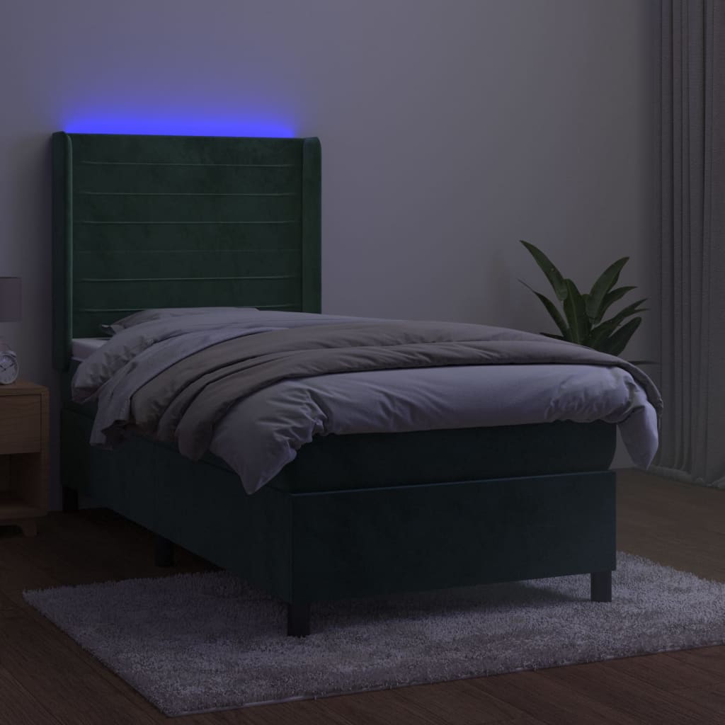 Sommier à lattes de lit et matelas et LED Vert foncé 90x200cm - XIOS