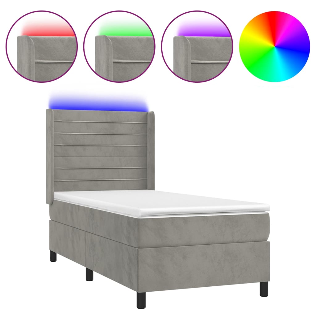 Sommier à lattes de lit matelas et LED Gris clair 100x200 cm - XIOS