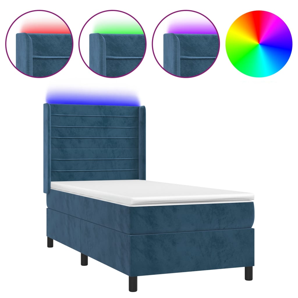 Sommier à lattes de lit matelas et LED Bleu foncé 100x200 cm - XIOS