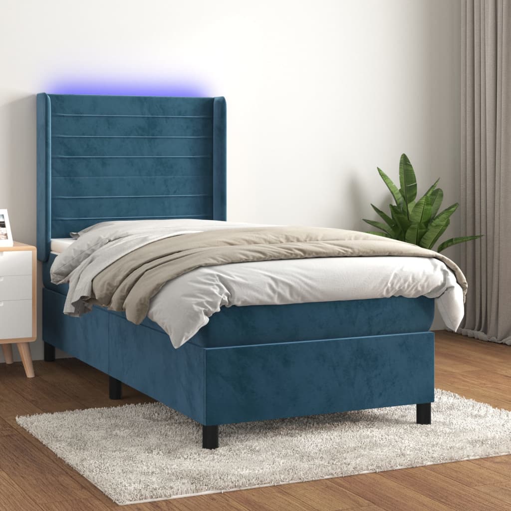 Sommier à lattes de lit matelas et LED Bleu foncé 100x200 cm - XIOS