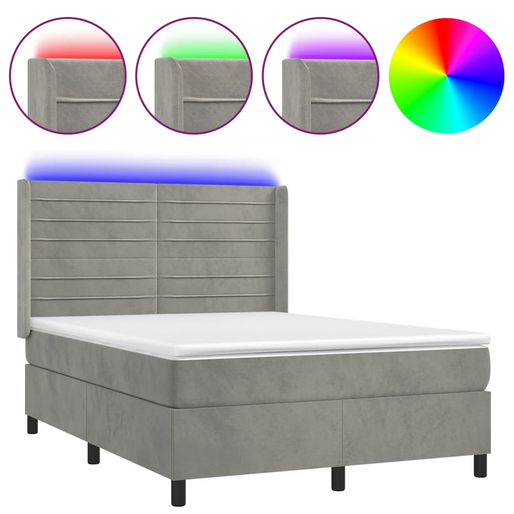 Sommier à lattes de lit matelas et LED Gris clair 140x190 cm - XIOS