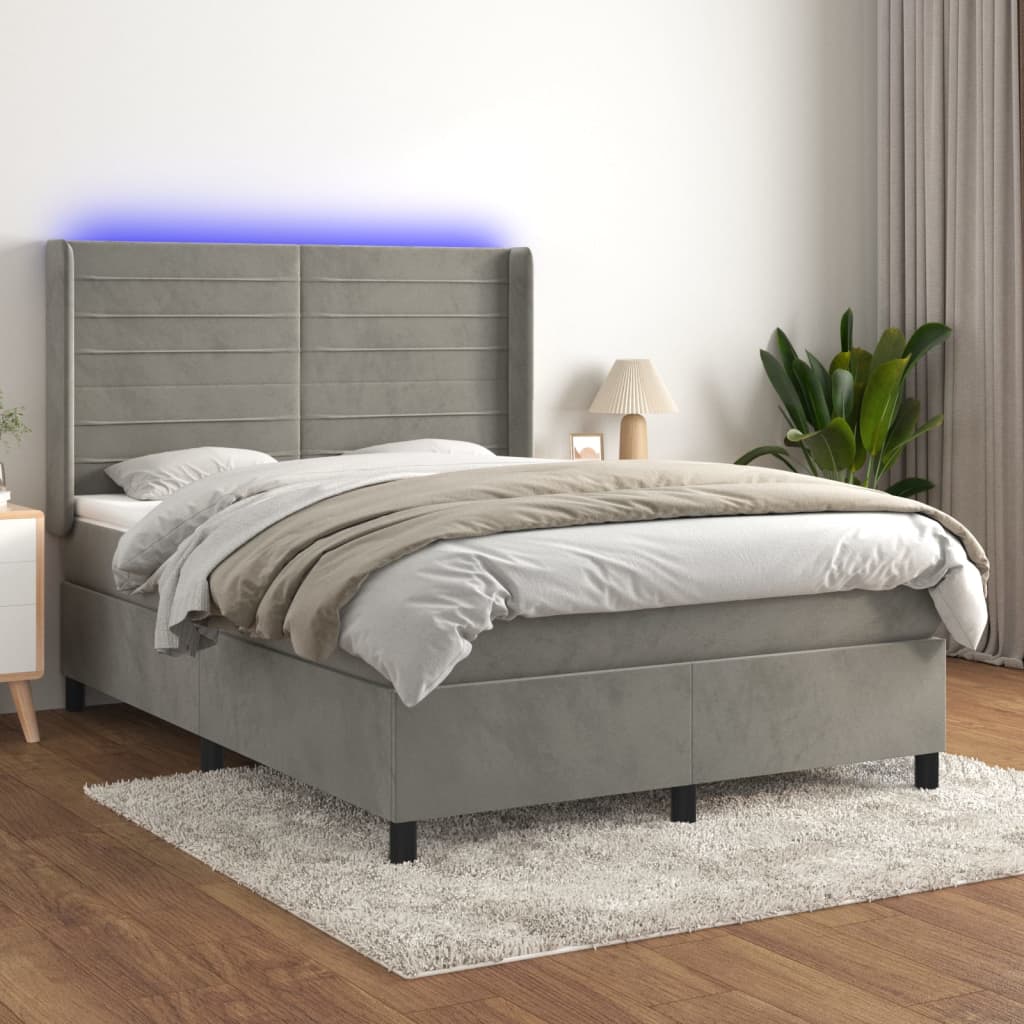 Sommier à lattes de lit matelas et LED Gris clair 140x190 cm - XIOS