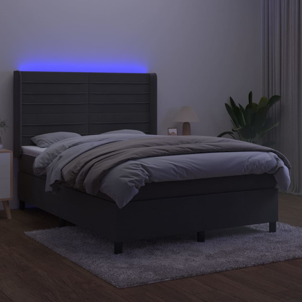 Sommier à lattes de lit matelas et LED Gris foncé 140x190 cm - XIOS